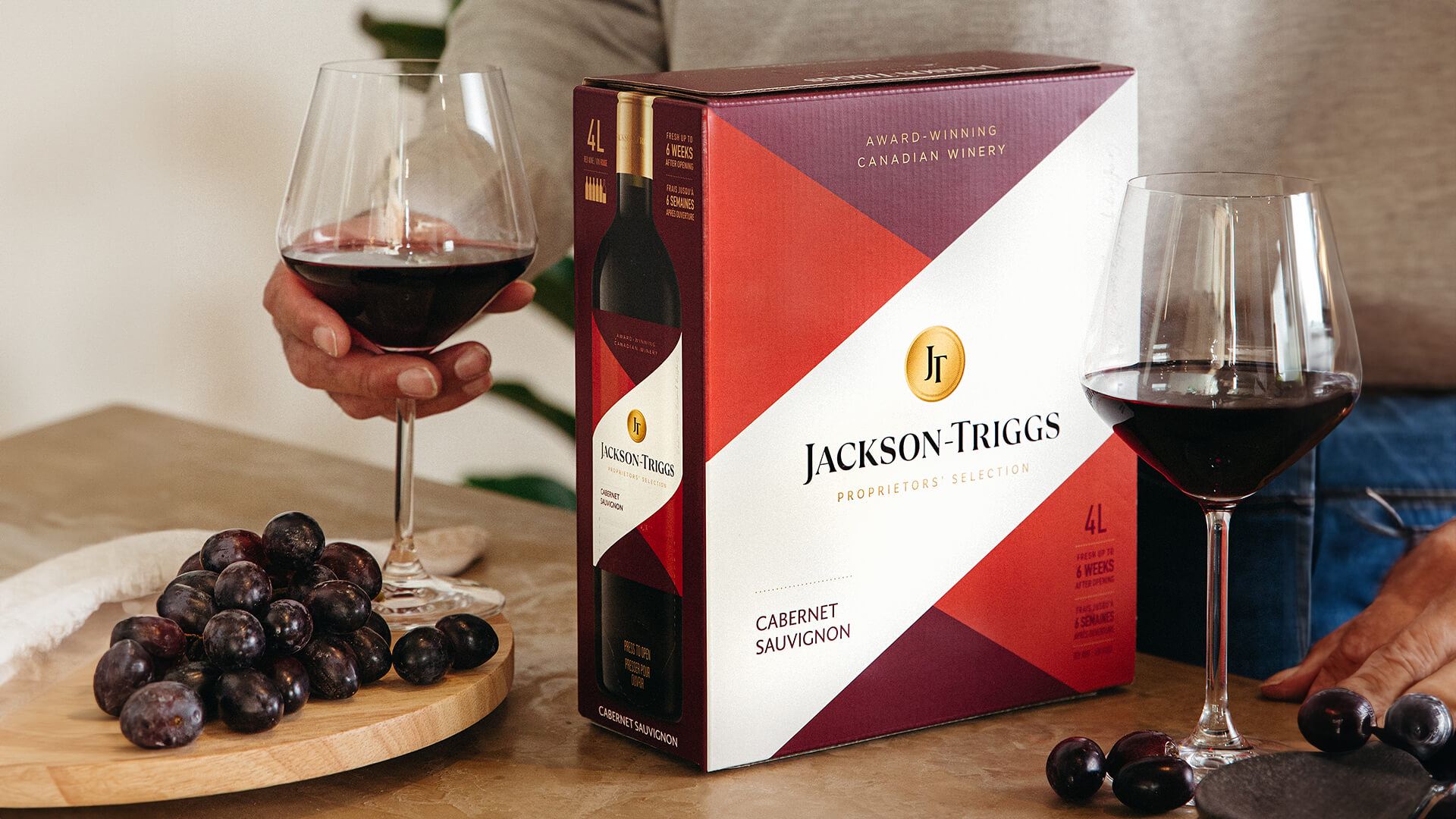 A large format box of Jackson-Triggs Cabernet Sauvignon.