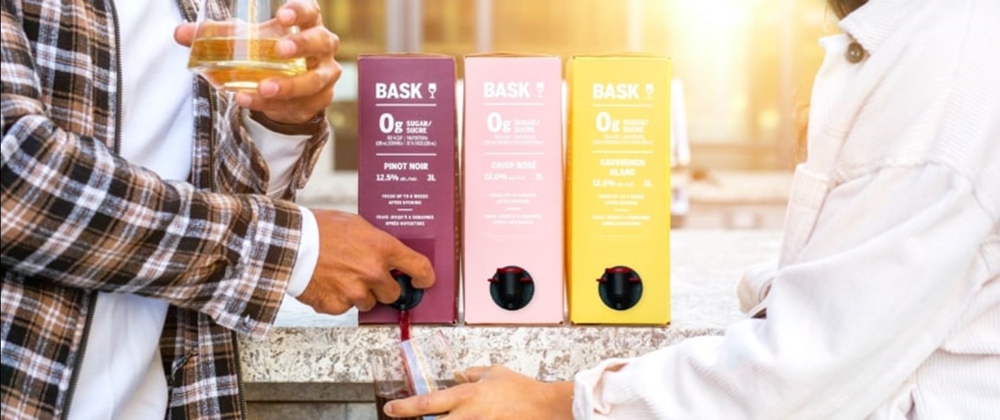 Three Bask wines in 3L format across a countertop