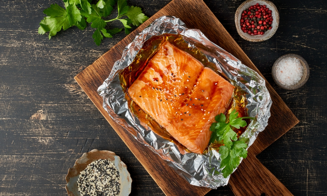  salmon on a plank 