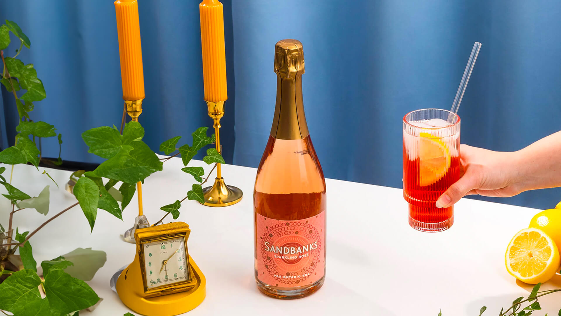 A fun sparkling wine cocktail made with Sandbanks Sparkling Rose.