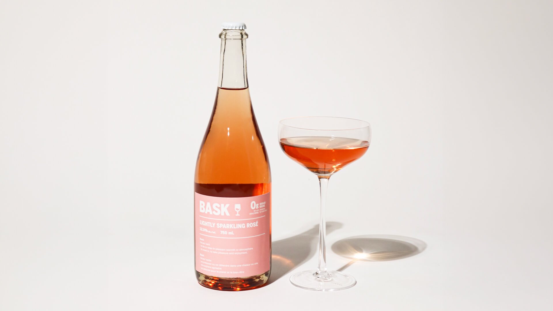 A bottle of Bask Lightly Sparkling Rose.